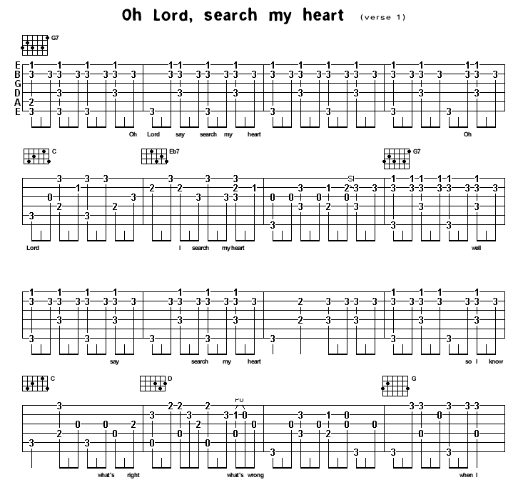 La tab de Search my heart (verse 1)